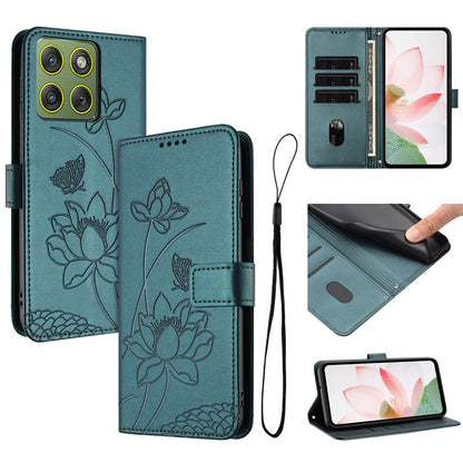 Motorola Edge 70 5G Lotus Embossed PU Leather Wallet Phone Case with Card Holder, Cash Pocket, Magnetic Flip Stand Cover, Wrist Lanyard Strap, Shockproof TPU Protective Folio Case - Purple