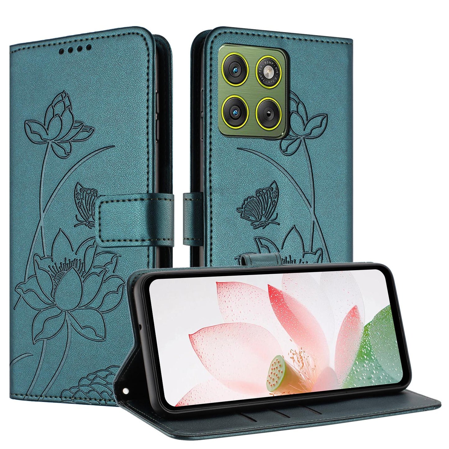 Motorola Edge 70 5G Lotus Embossed PU Leather Wallet Phone Case with Card Holder, Cash Pocket, Magnetic Flip Stand Cover, Wrist Lanyard Strap, Shockproof TPU Protective Folio Case - Purple