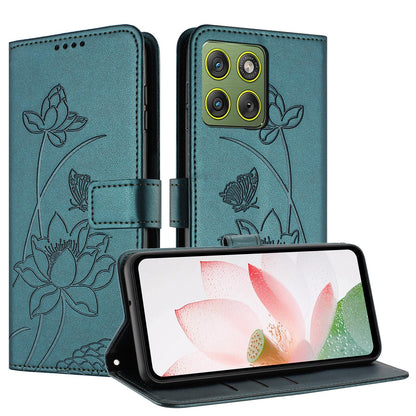 Motorola Edge 70 5G Lotus Embossed PU Leather Wallet Phone Case with Card Holder, Cash Pocket, Magnetic Flip Stand Cover, Wrist Lanyard Strap, Shockproof TPU Protective Folio Case - Purple