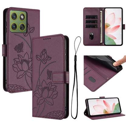 Motorola Edge 70 5G Lotus Embossed PU Leather Wallet Phone Case with Card Holder, Cash Pocket, Magnetic Flip Stand Cover, Wrist Lanyard Strap, Shockproof TPU Protective Folio Case - Purple