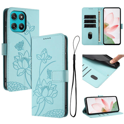 Motorola Moto G67 Power Lotus Embossed PU Leather Wallet Phone Case with Card Holder, Cash Pocket, Magnetic Flip Stand Cover, Wrist Lanyard Strap, Shockproof TPU Protective Folio Case - Purple