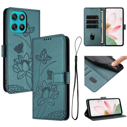 Motorola Moto G67 Power Lotus Embossed PU Leather Wallet Phone Case with Card Holder, Cash Pocket, Magnetic Flip Stand Cover, Wrist Lanyard Strap, Shockproof TPU Protective Folio Case - Purple