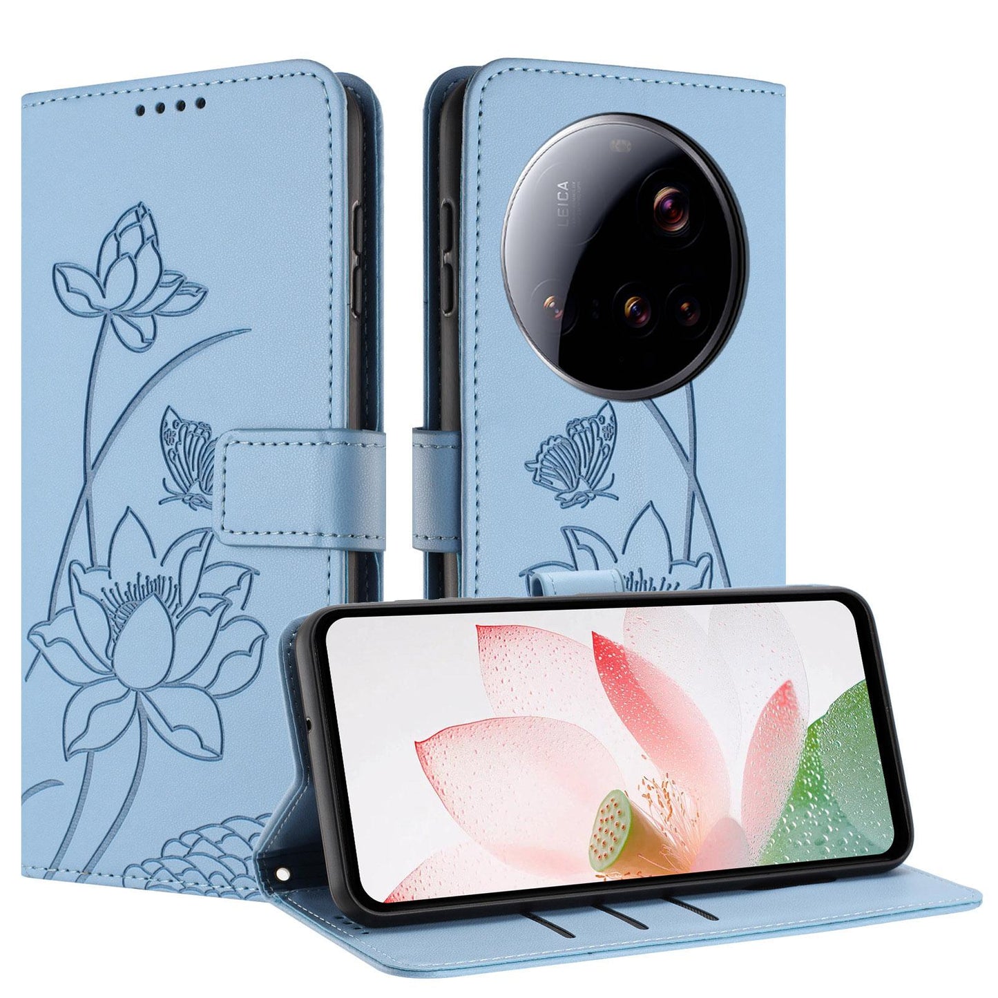 Xiaomi 15 Ultra Lotus Embossed PU Leather Wallet Phone Case with Card Holder, Cash Pocket, Magnetic Flip Stand Cover, Wrist Lanyard Strap, Shockproof TPU Protective Folio Case - Purple