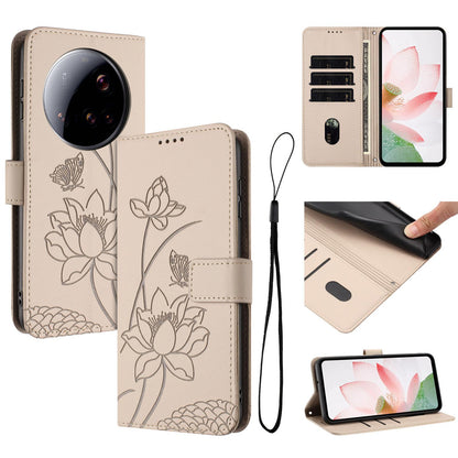Xiaomi 15 Ultra Lotus Embossed PU Leather Wallet Phone Case with Card Holder, Cash Pocket, Magnetic Flip Stand Cover, Wrist Lanyard Strap, Shockproof TPU Protective Folio Case - Purple