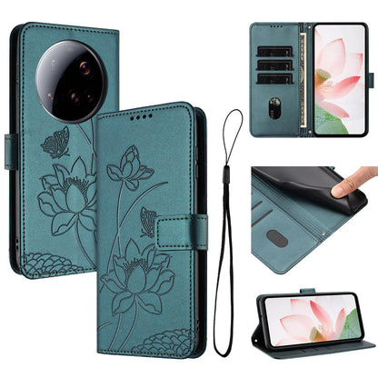Xiaomi 15 Ultra Lotus Embossed PU Leather Wallet Phone Case with Card Holder, Cash Pocket, Magnetic Flip Stand Cover, Wrist Lanyard Strap, Shockproof TPU Protective Folio Case - Purple
