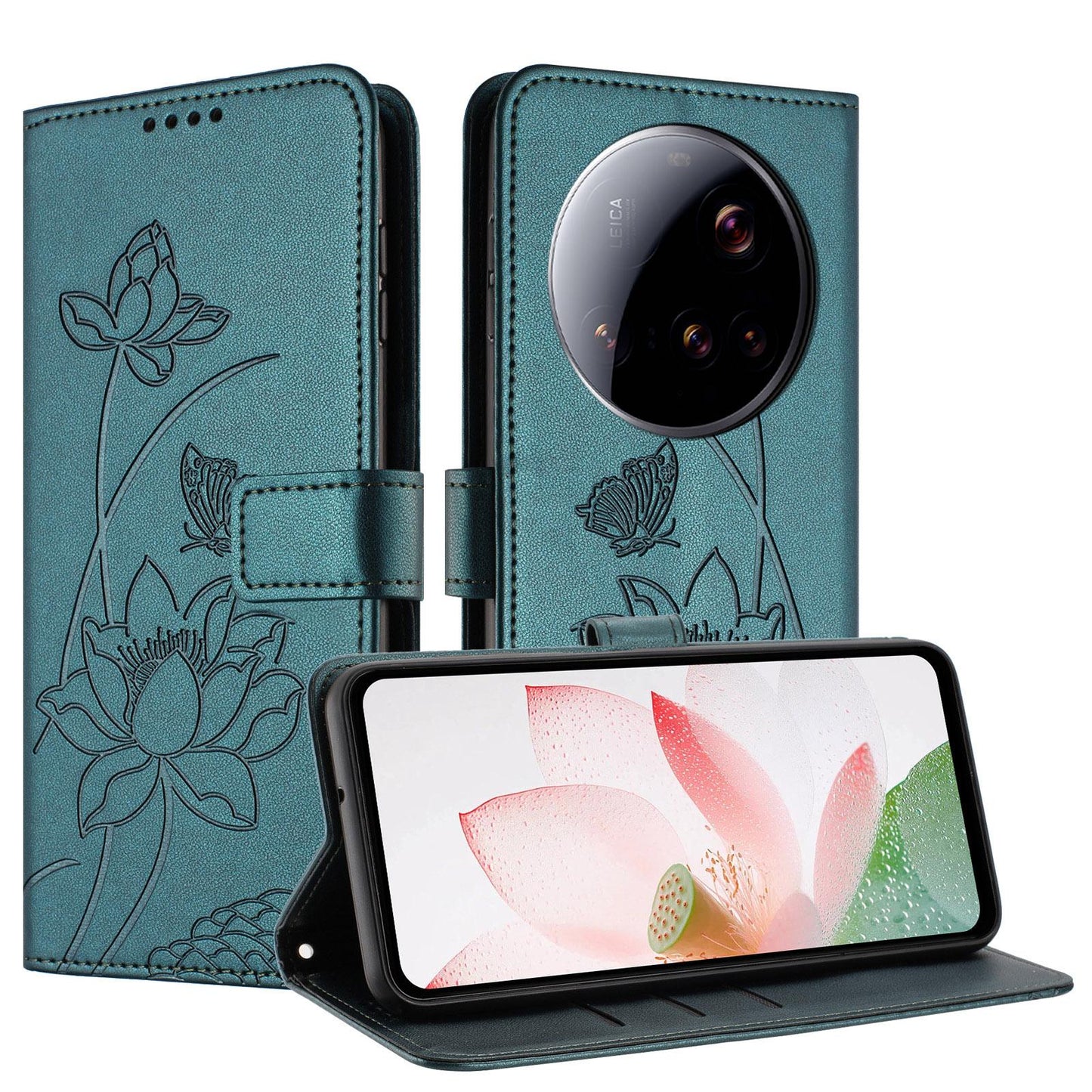 Xiaomi 15 Ultra Lotus Embossed PU Leather Wallet Phone Case with Card Holder, Cash Pocket, Magnetic Flip Stand Cover, Wrist Lanyard Strap, Shockproof TPU Protective Folio Case - Purple