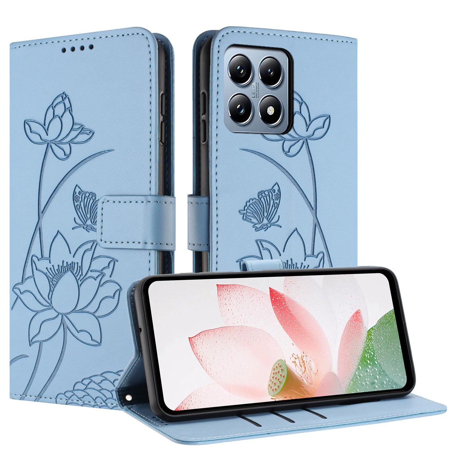 Xiaomi 15T Lotus Embossed PU Leather Wallet Phone Case with Card Holder, Cash Pocket, Magnetic Flip Stand Cover, Wrist Lanyard Strap, Shockproof TPU Protective Folio Case - Purple