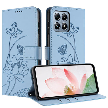 Xiaomi 15T Lotus Embossed PU Leather Wallet Phone Case with Card Holder, Cash Pocket, Magnetic Flip Stand Cover, Wrist Lanyard Strap, Shockproof TPU Protective Folio Case - Purple
