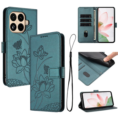 Xiaomi 15T Pro Lotus Embossed PU Leather Wallet Phone Case with Card Holder, Cash Pocket, Magnetic Flip Stand Cover, Wrist Lanyard Strap, Shockproof TPU Protective Folio Case - Purple