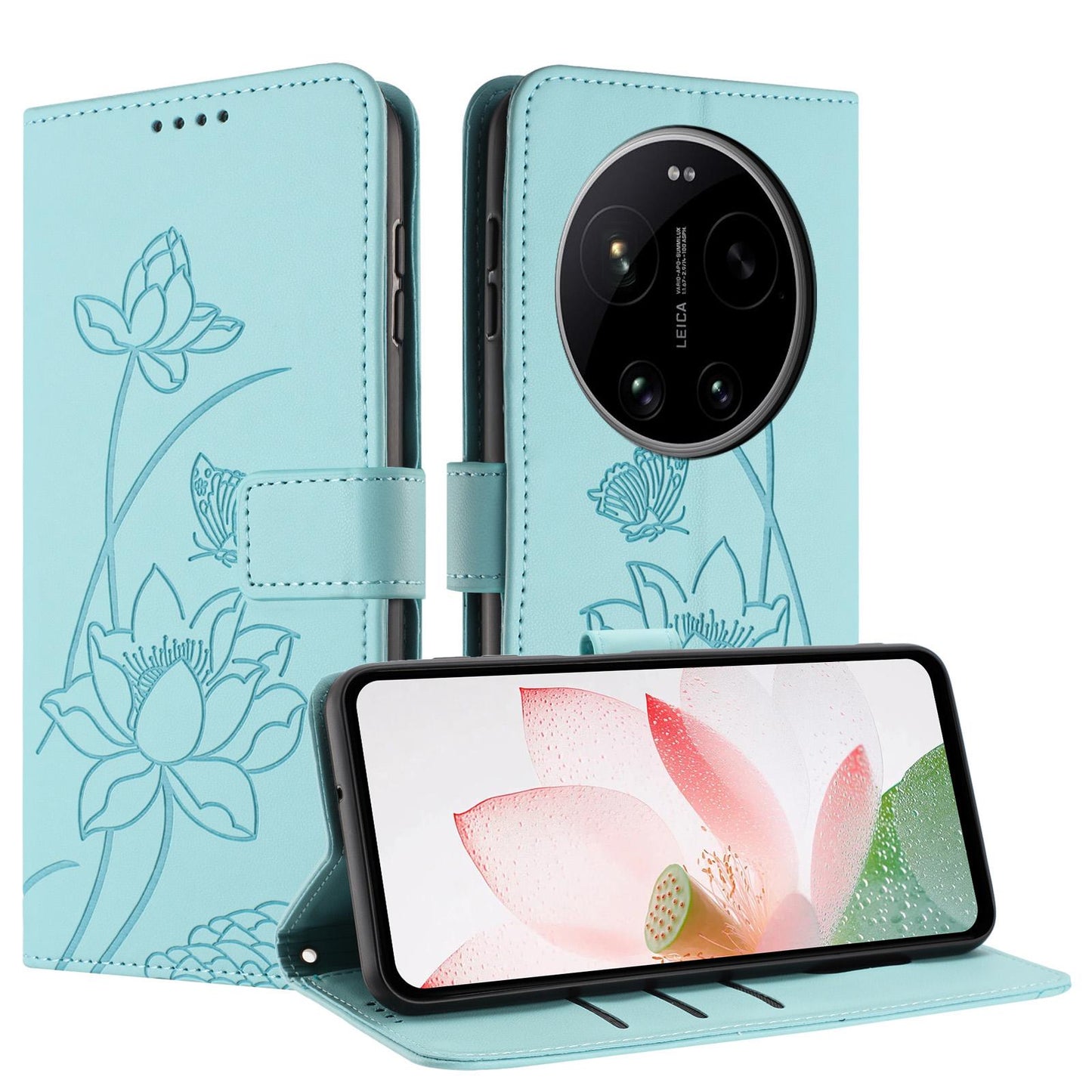 Xiaomi 17 Ultra Lotus Embossed PU Leather Wallet Phone Case with Card Holder, Cash Pocket, Magnetic Flip Stand Cover, Wrist Lanyard Strap, Shockproof TPU Protective Folio Case - Purple