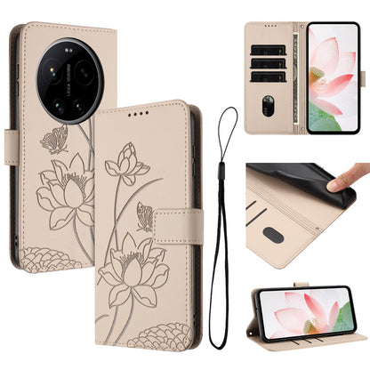 Xiaomi 17 Ultra Lotus Embossed PU Leather Wallet Phone Case with Card Holder, Cash Pocket, Magnetic Flip Stand Cover, Wrist Lanyard Strap, Shockproof TPU Protective Folio Case - Purple