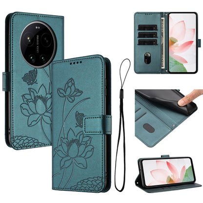 Xiaomi 17 Ultra Lotus Embossed PU Leather Wallet Phone Case with Card Holder, Cash Pocket, Magnetic Flip Stand Cover, Wrist Lanyard Strap, Shockproof TPU Protective Folio Case - Purple
