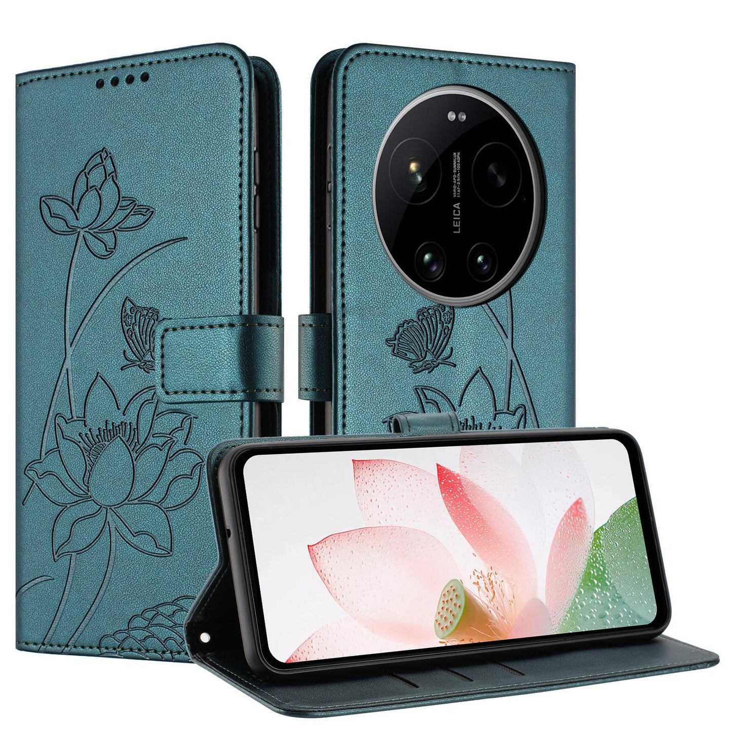 Xiaomi 17 Ultra Lotus Embossed PU Leather Wallet Phone Case with Card Holder, Cash Pocket, Magnetic Flip Stand Cover, Wrist Lanyard Strap, Shockproof TPU Protective Folio Case - Purple