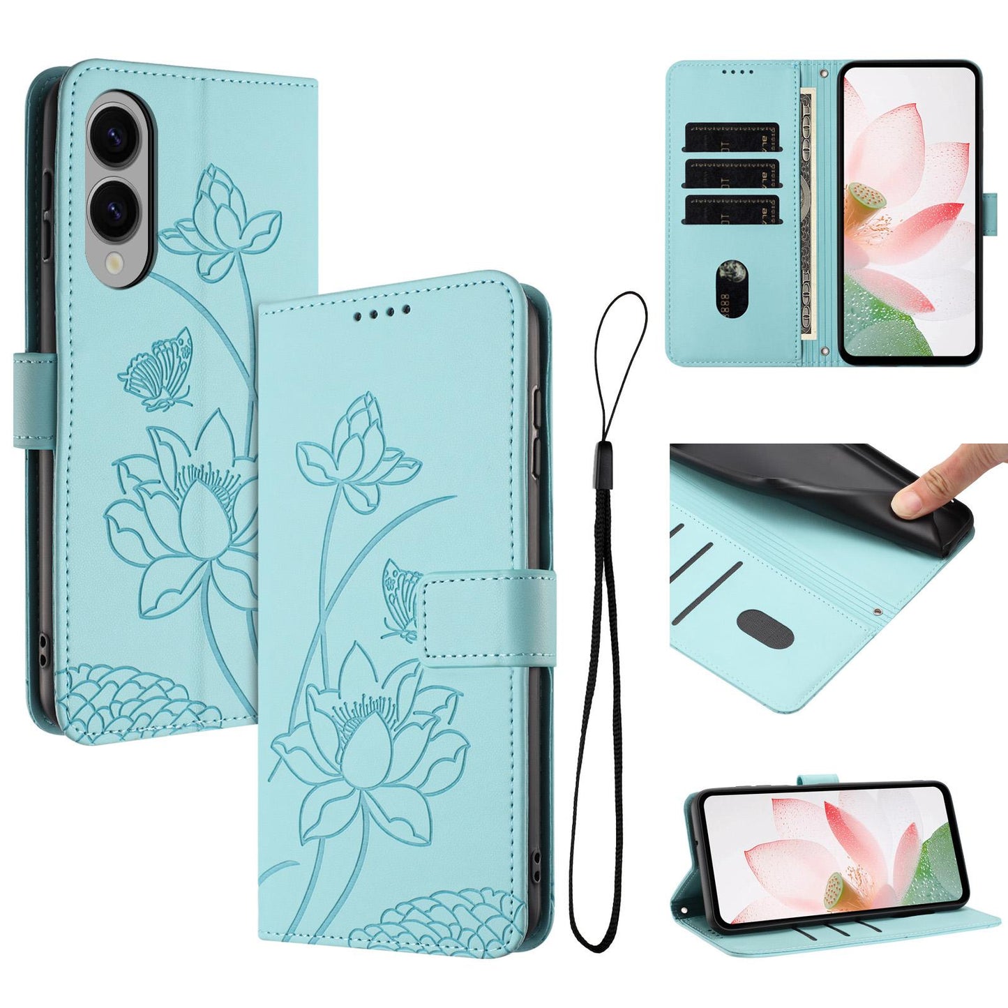 Samsung Galaxy S25 Edge 5G Lotus Embossed PU Leather Wallet Phone Case with Card Holder, Cash Pocket, Magnetic Flip Stand Cover, Wrist Lanyard Strap, Shockproof TPU Protective Folio Case - Purple