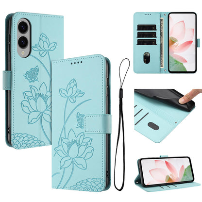 Samsung Galaxy S25 Edge 5G Lotus Embossed PU Leather Wallet Phone Case with Card Holder, Cash Pocket, Magnetic Flip Stand Cover, Wrist Lanyard Strap, Shockproof TPU Protective Folio Case - Purple