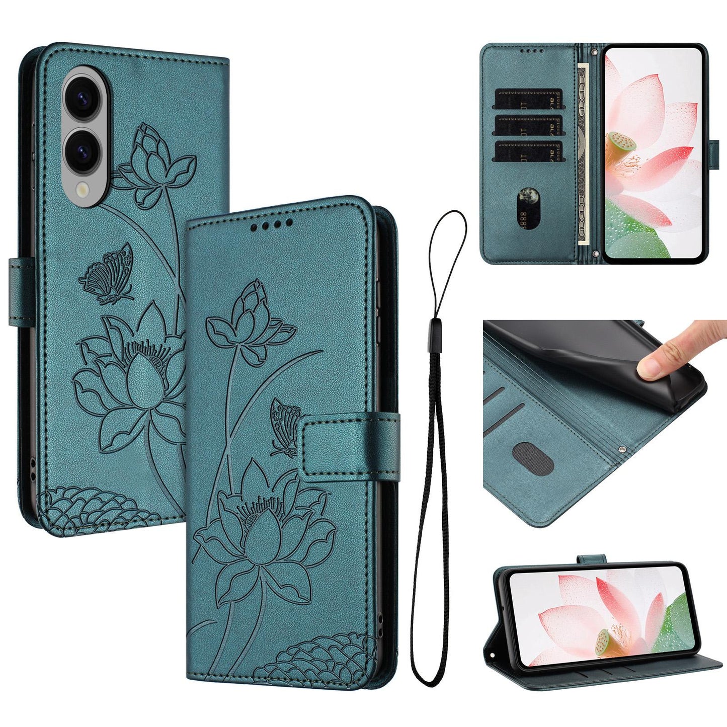 Samsung Galaxy S25 Edge 5G Lotus Embossed PU Leather Wallet Phone Case with Card Holder, Cash Pocket, Magnetic Flip Stand Cover, Wrist Lanyard Strap, Shockproof TPU Protective Folio Case - Purple