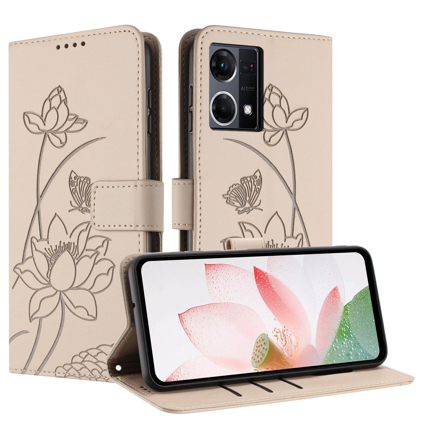 OnePlus Nord N20 5G Lotus Embossed PU Leather Wallet Phone Case with Card Holder, Cash Pocket, Magnetic Flip Stand Cover, Wrist Lanyard Strap, Shockproof TPU Protective Folio Case - Purple