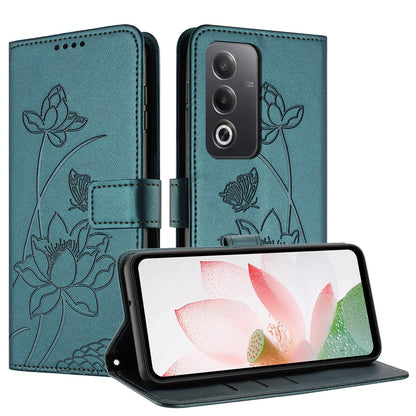 OPPO A3 Pro 5G Lotus Embossed PU Leather Wallet Phone Case with Card Holder, Cash Pocket, Magnetic Flip Stand Cover, Wrist Lanyard Strap, Shockproof TPU Protective Folio Case - Purple