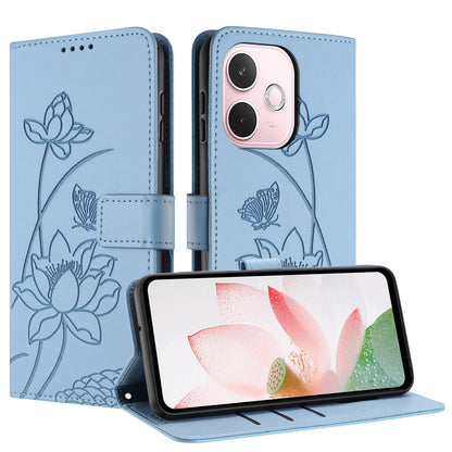 OPPO A5 Pro 5G Lotus Embossed PU Leather Wallet Phone Case with Card Holder, Cash Pocket, Magnetic Flip Stand Cover, Wrist Lanyard Strap, Shockproof TPU Protective Folio Case - Purple