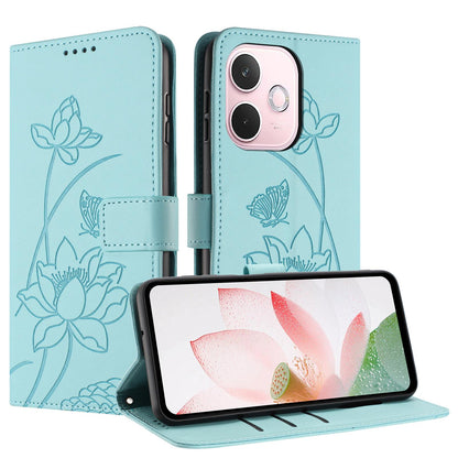OPPO A5 Pro 5G Lotus Embossed PU Leather Wallet Phone Case with Card Holder, Cash Pocket, Magnetic Flip Stand Cover, Wrist Lanyard Strap, Shockproof TPU Protective Folio Case - Purple