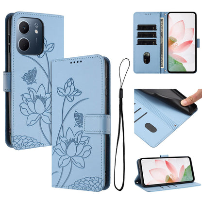 OPPO A5x 5G Lotus Embossed PU Leather Wallet Phone Case with Card Holder, Cash Pocket, Magnetic Flip Stand Cover, Wrist Lanyard Strap, Shockproof TPU Protective Folio Case - Purple