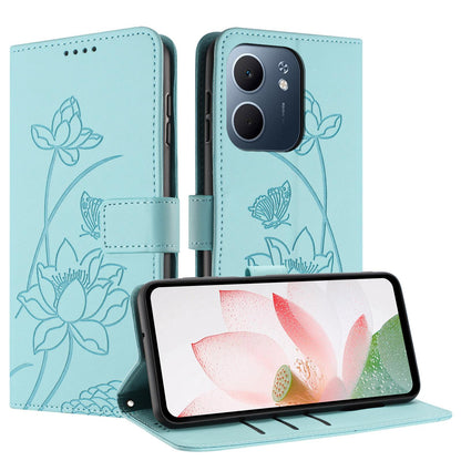 OPPO A5x 4G Lotus Embossed PU Leather Wallet Phone Case with Card Holder, Cash Pocket, Magnetic Flip Stand Cover, Wrist Lanyard Strap, Shockproof TPU Protective Folio Case - Purple