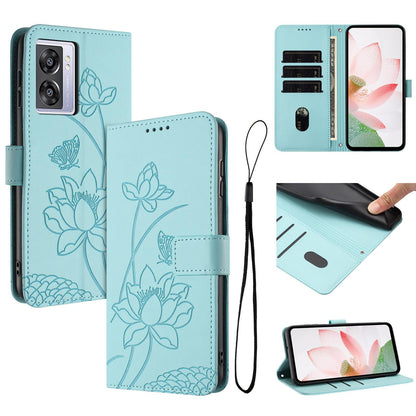 OnePlus Nord N300 Lotus Embossed PU Leather Wallet Phone Case with Card Holder, Cash Pocket, Magnetic Flip Stand Cover, Wrist Lanyard Strap, Shockproof TPU Protective Folio Case - Purple