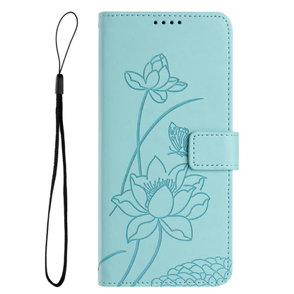 OPPO A58 4G Lotus Embossed PU Leather Wallet Phone Case with Card Holder, Cash Pocket, Magnetic Flip Stand Cover, Wrist Lanyard Strap, Shockproof TPU Protective Folio Case - Purple