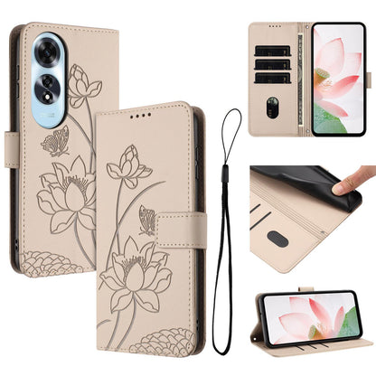 OPPO A60 4G Lotus Embossed PU Leather Wallet Phone Case with Card Holder, Cash Pocket, Magnetic Flip Stand Cover, Wrist Lanyard Strap, Shockproof TPU Protective Folio Case - Purple