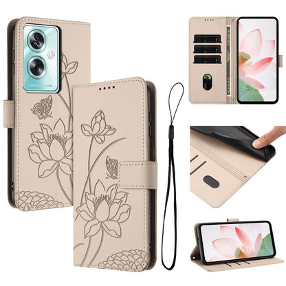 OnePlus Nord N30 SE Lotus Embossed PU Leather Wallet Phone Case with Card Holder, Cash Pocket, Magnetic Flip Stand Cover, Wrist Lanyard Strap, Shockproof TPU Protective Folio Case - Purple