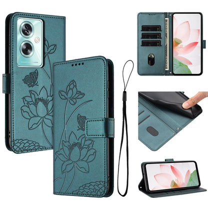 OPPO A79 5G Lotus Embossed PU Leather Wallet Phone Case with Card Holder, Cash Pocket, Magnetic Flip Stand Cover, Wrist Lanyard Strap, Shockproof TPU Protective Folio Case - Purple