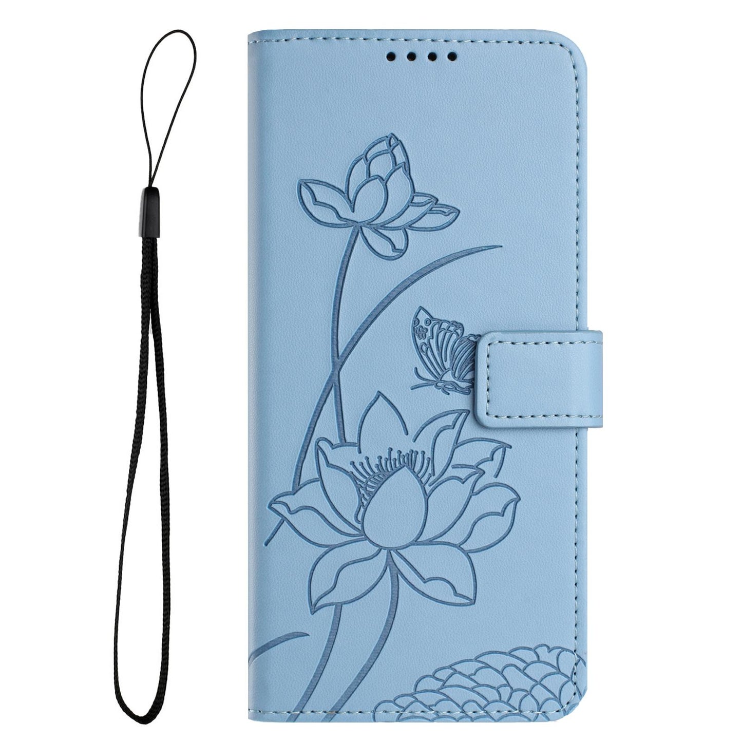 OPPO Reno13 F 5G Lotus Embossed PU Leather Wallet Phone Case with Card Holder, Cash Pocket, Magnetic Flip Stand Cover, Wrist Lanyard Strap, Shockproof TPU Protective Folio Case - Purple