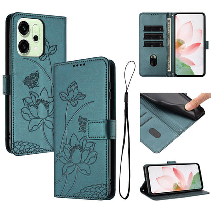 OPPO Reno14 Pro 5G Lotus Embossed PU Leather Wallet Phone Case with Card Holder, Cash Pocket, Magnetic Flip Stand Cover, Wrist Lanyard Strap, Shockproof TPU Protective Folio Case - Purple