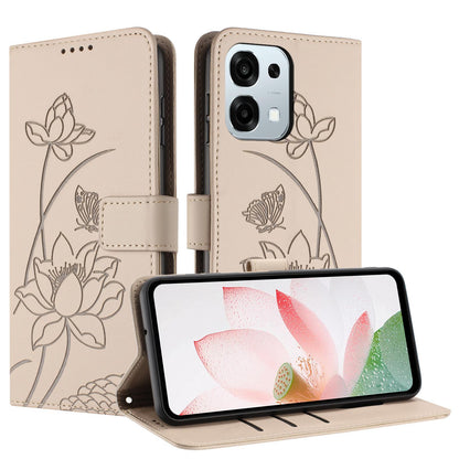 OPPO A6 Pro 5G Lotus Embossed PU Leather Wallet Phone Case with Card Holder, Cash Pocket, Magnetic Flip Stand Cover, Wrist Lanyard Strap, Shockproof TPU Protective Folio Case - Purple