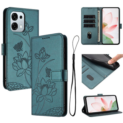 OPPO A6 Pro 5G Lotus Embossed PU Leather Wallet Phone Case with Card Holder, Cash Pocket, Magnetic Flip Stand Cover, Wrist Lanyard Strap, Shockproof TPU Protective Folio Case - Purple