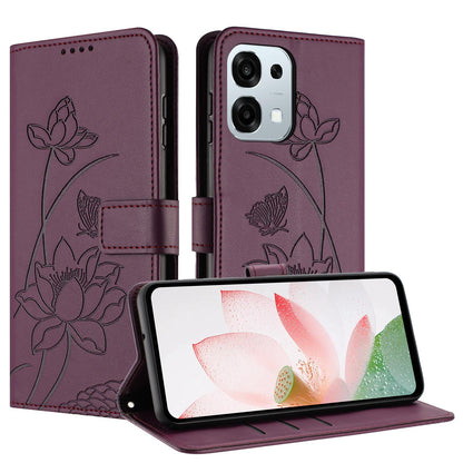 OPPO A6 Pro 5G Lotus Embossed PU Leather Wallet Phone Case with Card Holder, Cash Pocket, Magnetic Flip Stand Cover, Wrist Lanyard Strap, Shockproof TPU Protective Folio Case - Purple