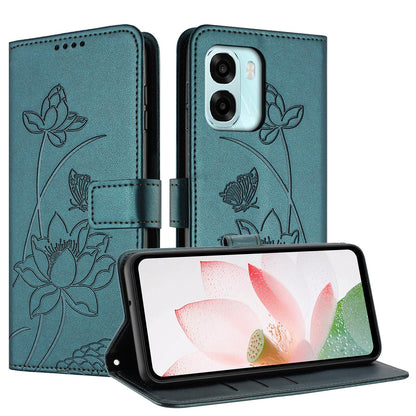 OPPO A6x 5G Lotus Embossed PU Leather Wallet Phone Case with Card Holder, Cash Pocket, Magnetic Flip Stand Cover, Wrist Lanyard Strap, Shockproof TPU Protective Folio Case - Purple