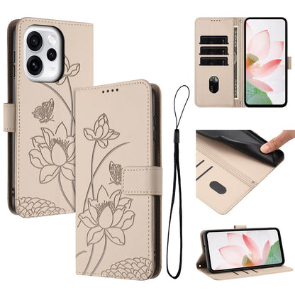 OPPO Reno15 Pro 5G Lotus Embossed PU Leather Wallet Phone Case with Card Holder, Cash Pocket, Magnetic Flip Stand Cover, Wrist Lanyard Strap, Shockproof TPU Protective Folio Case - Purple