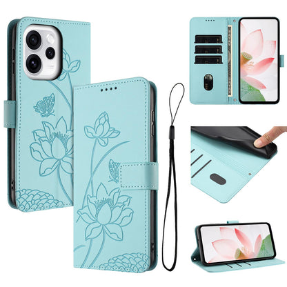 OPPO Reno15 Pro Max 5G Lotus Embossed PU Leather Wallet Phone Case with Card Holder, Cash Pocket, Magnetic Flip Stand Cover, Wrist Lanyard Strap, Shockproof TPU Protective Folio Case - Purple