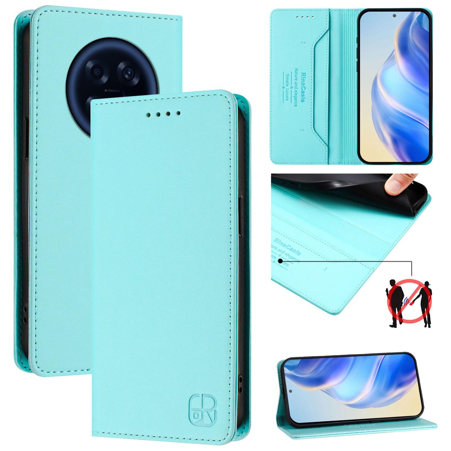 OPPO A6 GT 5G Dual-Folded Magnetic Suction RFID Blocking PU Leather Wallet Phone Case with Card Slots, Cash Pocket, Kickstand, Full Protective Flip Cover