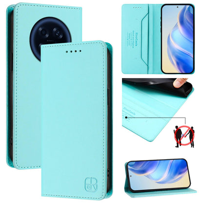 OPPO A6 GT 5G Dual-Folded Magnetic Suction RFID Blocking PU Leather Wallet Phone Case with Card Slots, Cash Pocket, Kickstand, Full Protective Flip Cover