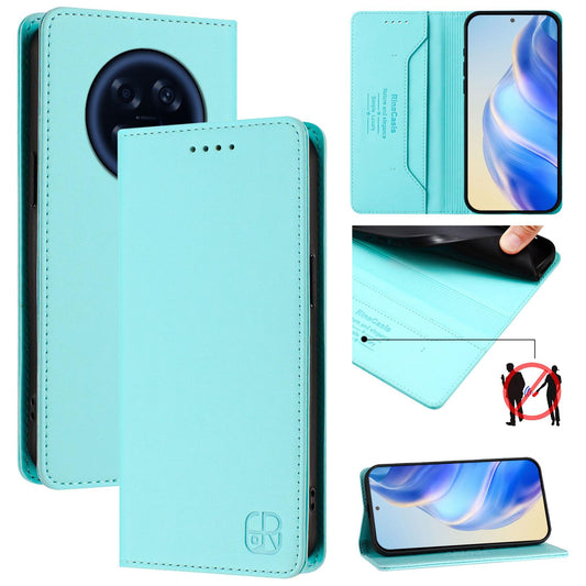 OPPO A6 GT 5G Dual-Folded Magnetic Suction RFID Blocking PU Leather Wallet Phone Case with Card Slots, Cash Pocket, Kickstand, Full Protective Flip Cover