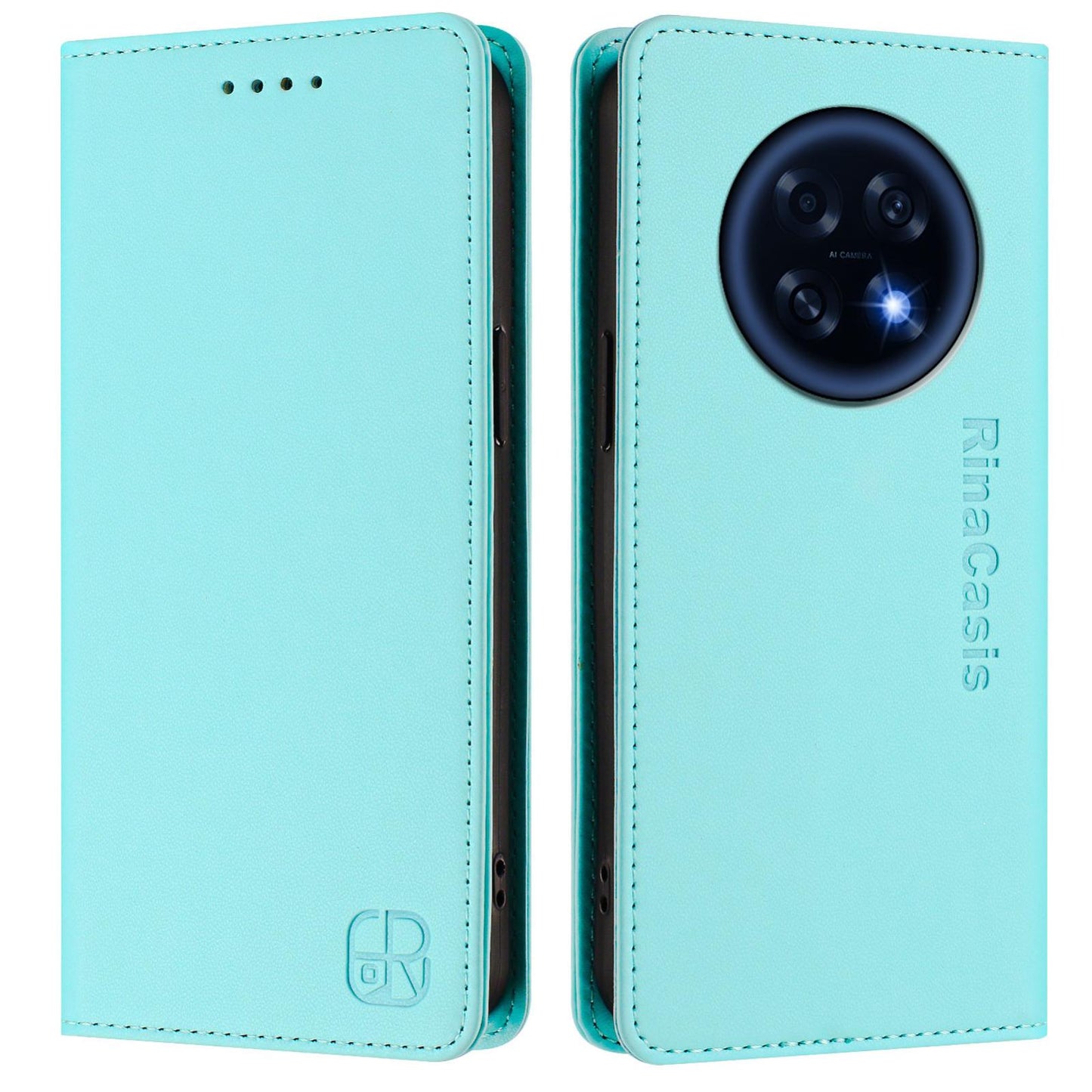 OPPO A6 GT 5G Dual-Folded Magnetic Suction RFID Blocking PU Leather Wallet Phone Case with Card Slots, Cash Pocket, Kickstand, Full Protective Flip Cover