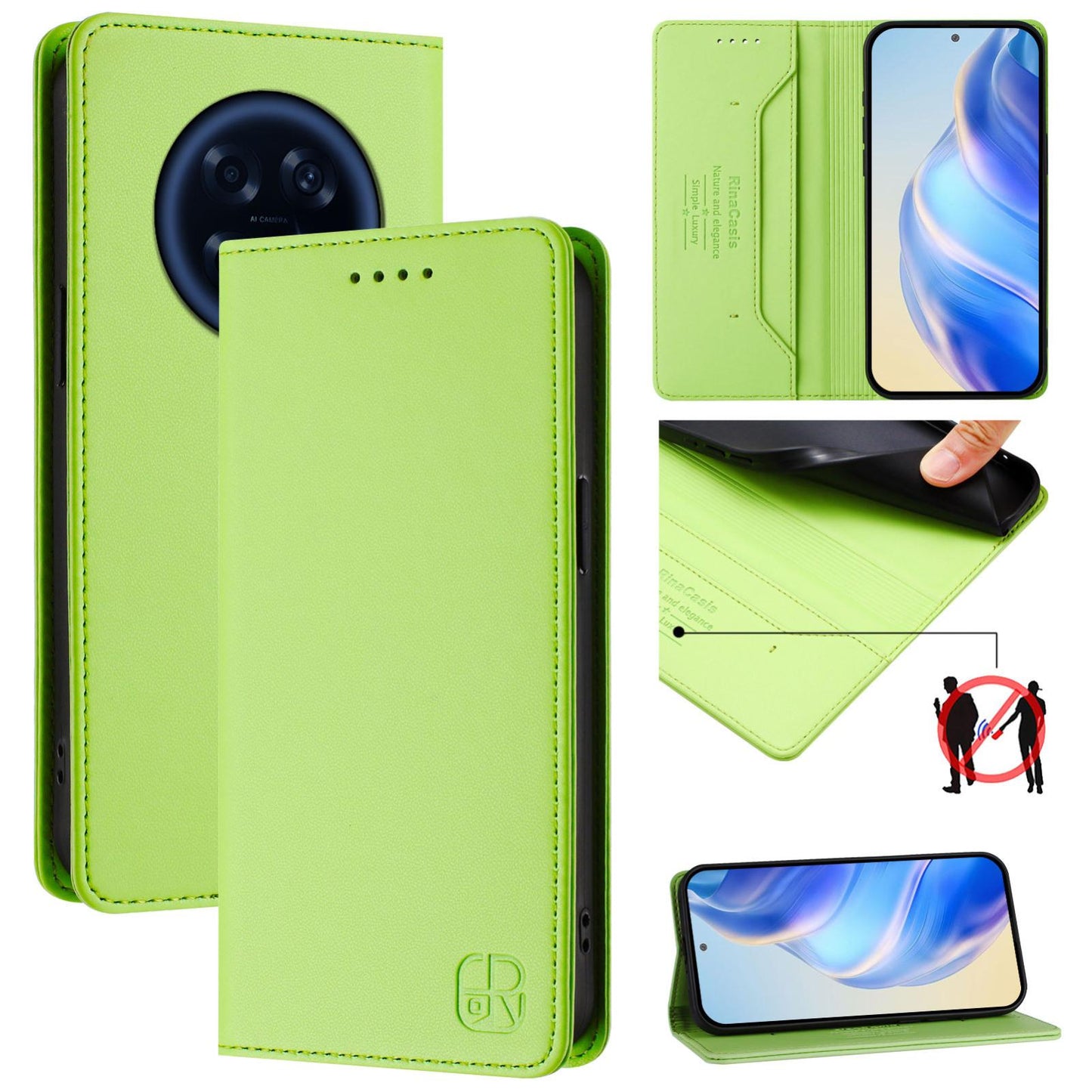 OPPO A6 GT 5G Dual-Folded Magnetic Suction RFID Blocking PU Leather Wallet Phone Case with Card Slots, Cash Pocket, Kickstand, Full Protective Flip Cover