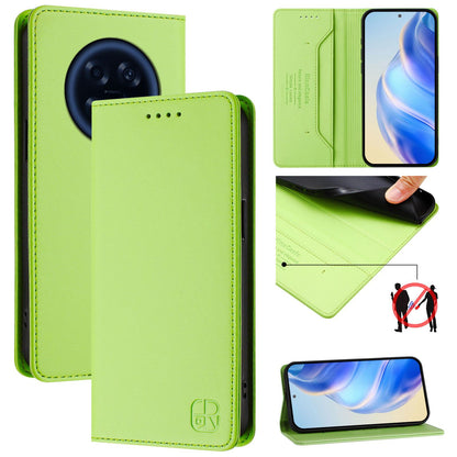 OPPO A6 GT 5G Dual-Folded Magnetic Suction RFID Blocking PU Leather Wallet Phone Case with Card Slots, Cash Pocket, Kickstand, Full Protective Flip Cover