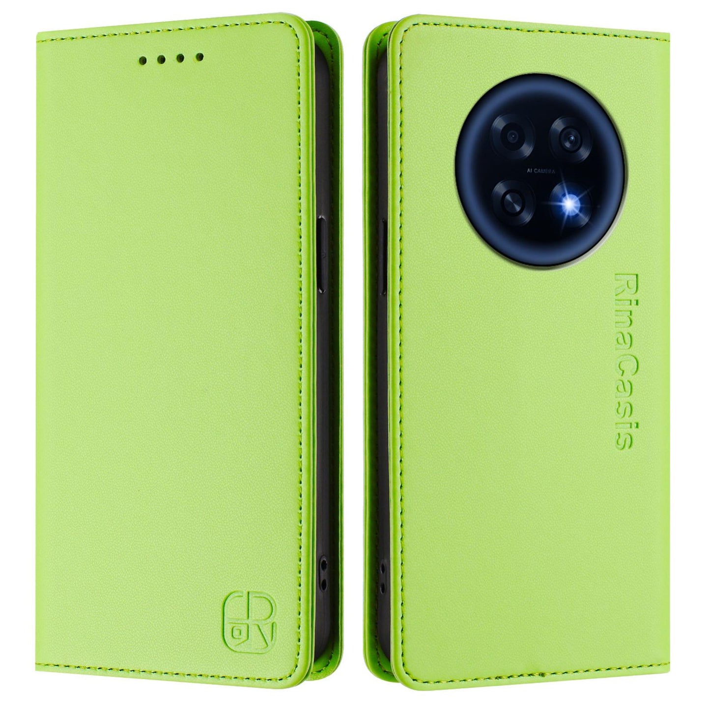 OPPO A6 GT 5G Dual-Folded Magnetic Suction RFID Blocking PU Leather Wallet Phone Case with Card Slots, Cash Pocket, Kickstand, Full Protective Flip Cover