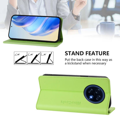 OPPO A6 GT 5G Dual-Folded Magnetic Suction RFID Blocking PU Leather Wallet Phone Case with Card Slots, Cash Pocket, Kickstand, Full Protective Flip Cover