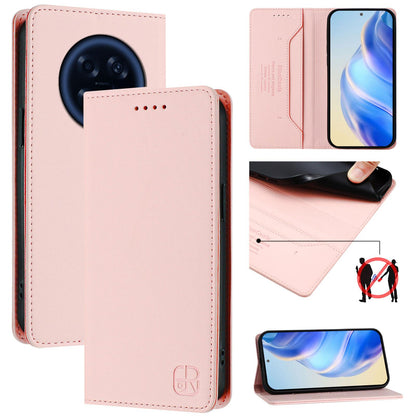 OPPO A6 GT 5G Dual-Folded Magnetic Suction RFID Blocking PU Leather Wallet Phone Case with Card Slots, Cash Pocket, Kickstand, Full Protective Flip Cover