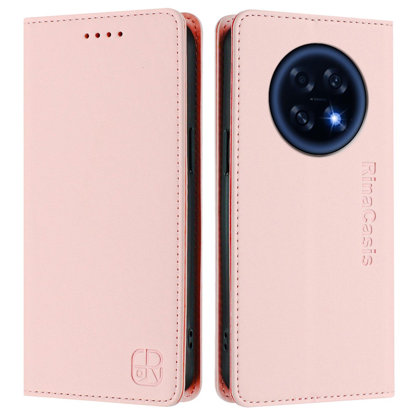 OPPO A6 GT 5G Dual-Folded Magnetic Suction RFID Blocking PU Leather Wallet Phone Case with Card Slots, Cash Pocket, Kickstand, Full Protective Flip Cover