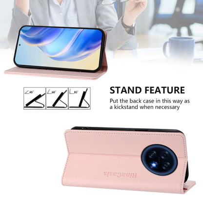 OPPO A6 GT 5G Dual-Folded Magnetic Suction RFID Blocking PU Leather Wallet Phone Case with Card Slots, Cash Pocket, Kickstand, Full Protective Flip Cover